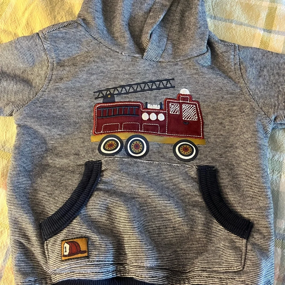 Kids Grey Hoodie with Fire Truck Design‎